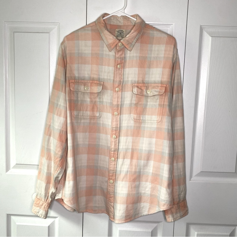 J  Crew Pink Flannel Button Down - Size L